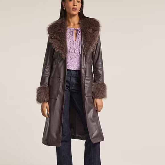 Old Navy x Anna Sui Vegan Leather Faux Fur Trimmed Coat Medium NWT - Picture 1 of 6